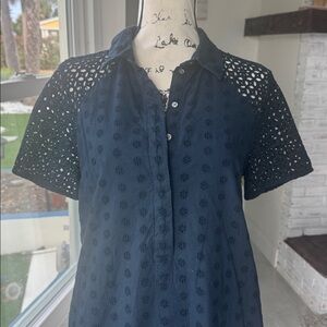 J. Crew Navy Blue Eyelet Polo Dress